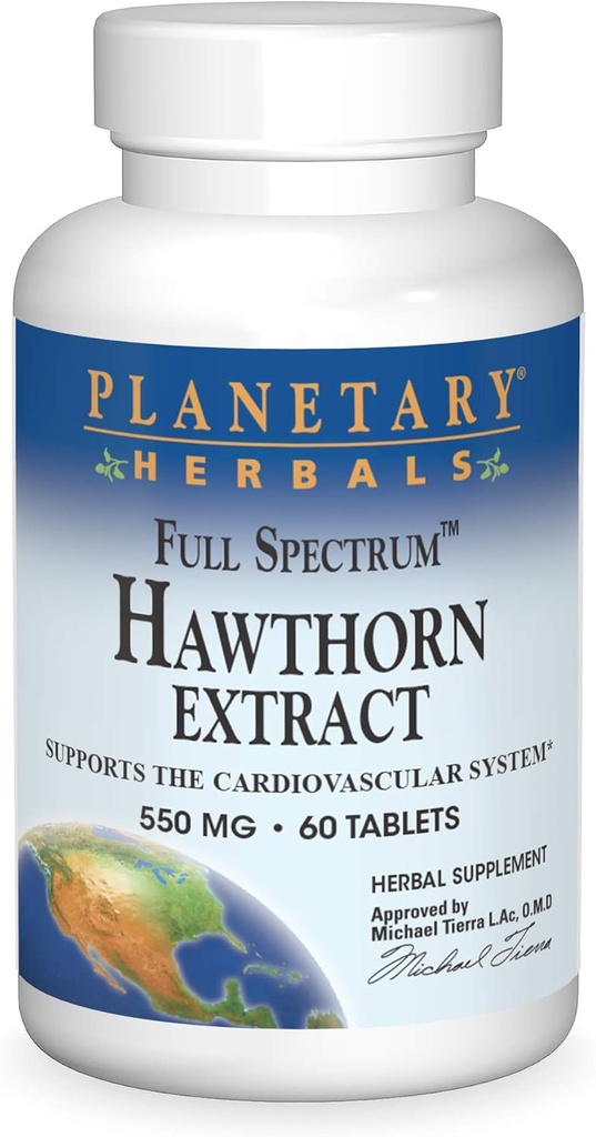 Planetarna zelišča Celoten spekter Hawthorn Extract 550 mg Tabs, 60 ct