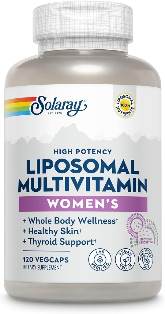 SOLARAY liposomski multivitamin za ženske, povečana absorpcija, visoka jakost w/Iron, vitamin D, vitamin C, B12, biotin, CoQ10, imunska podpora, zdravje kosti, vegan, 60 strežnikov, 120 VegCaps