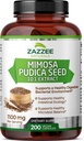 Zazzee Mimosa Pudica Seme 10:1 Ekstrakt, 200 Veganskih kapsul, 1100 mg, 3+ Mesečna zaloga, Močni 10:1 ekstrakt, Ne-GMO in vse-naravni