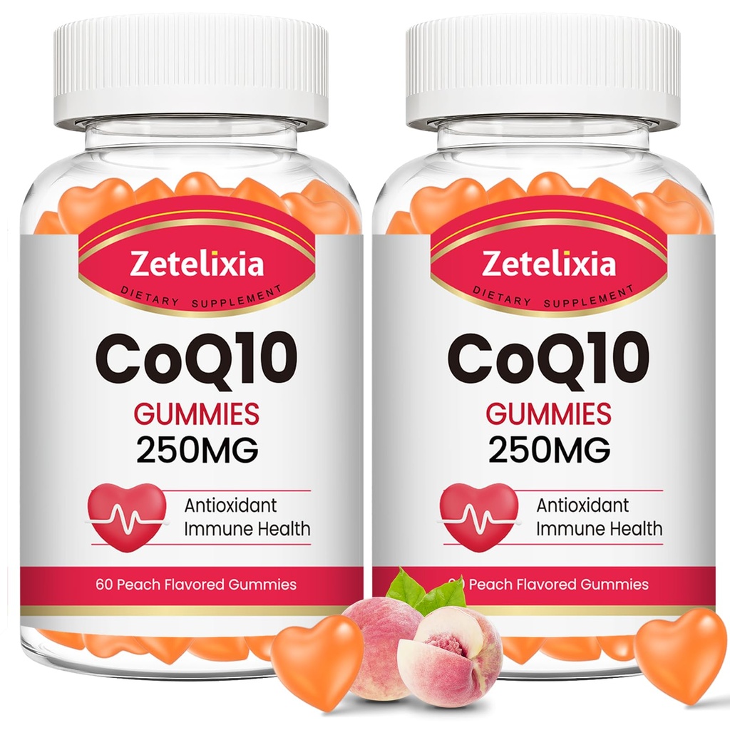 2 Pack CoQ10 Gumies, 5X boljša absorpcija Koencim Q10 za celično energijo in antioksidant podporo, 120 Breskeve Gumies