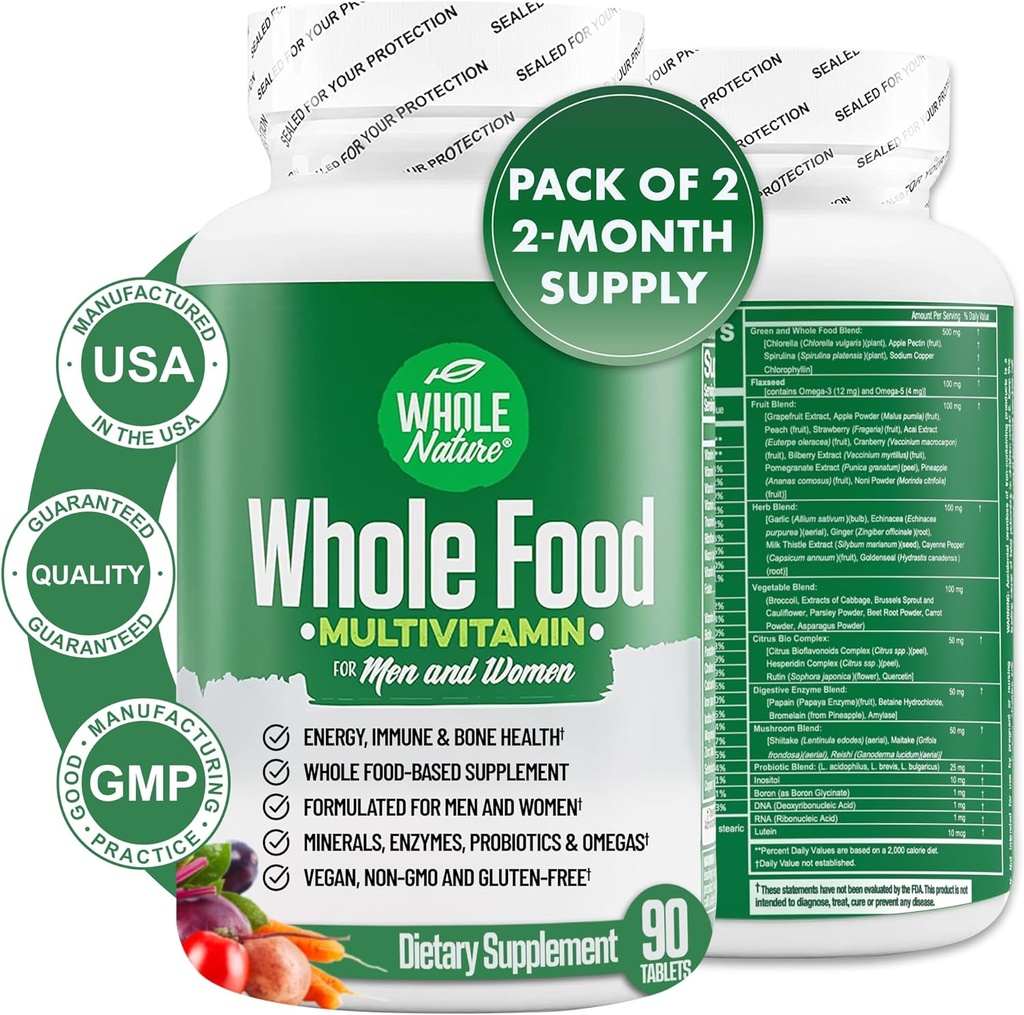 Cela hrana Multivitamin za moške in ženske Popolna dnevna superhrana Vitamini Plus minerali Prebavne encimi, probiotiki in omega. Več vitaminov na osnovi rastline, ne GSO (2)