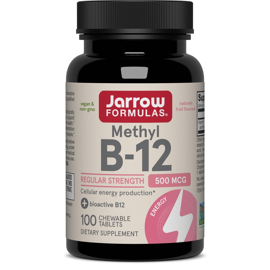 Jarrow Formule® metil B-12 tablete, 500 mg, prehranska dopolnila za proizvodnjo celične energije in podporo za zdravje možganov, 100 češnjev okus žvečljive tablete, 100 dnevna dobava
