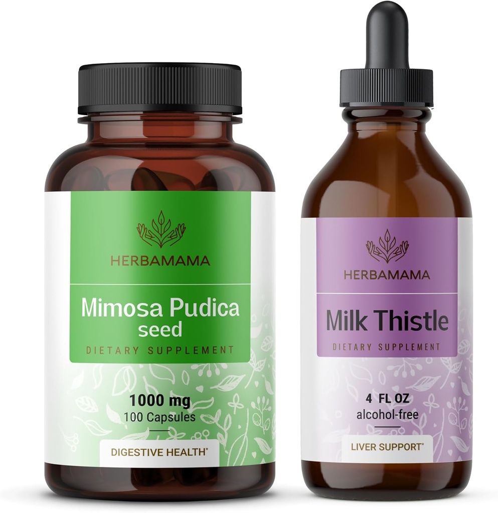 HERBAMA Mimosa Pudica in Mlečni komplet s 1000 mg Mimosa Pudica Kapsule & Mlečni tinkturni tinktura 4 fl - Vegan, ne- GMO, sladkor in alkohol - 2 pakiranji