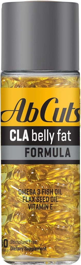 Ab cuts CLA Belly Fat Formula - 80 Easy-to-Swallow Softgels - Omega 3 ribje olje, Laneno olje in vitamin E - pomaga povečati oskrbo z antioksidanti in zdravo telo sestava