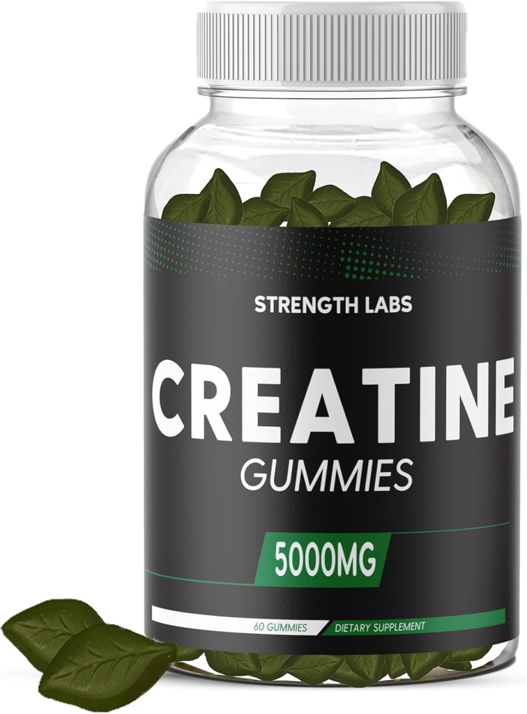 Kreatin brez sladkorja 5g za moške in ženske - Žvečljivi Kreatin monohidrat Gumiji Gradite velikost z L-teanin & vitamin B12 5000mg Bodybuilding Moč mišic - Predworkout rast