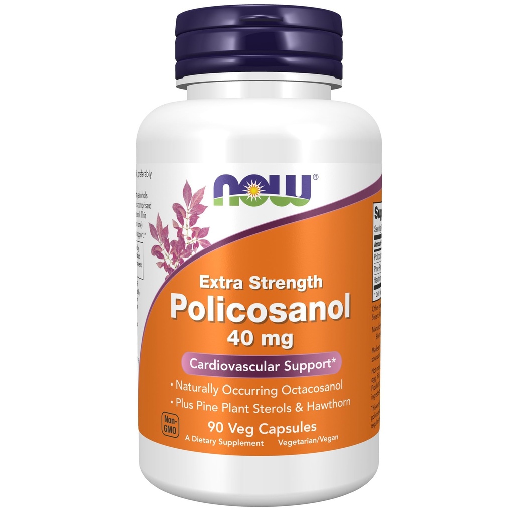 NOW Foods Supplements, Policosanol 40mg z borovo rastlino Sterols in Hawthorn, Dodatna moč, 90 Veg kapsule