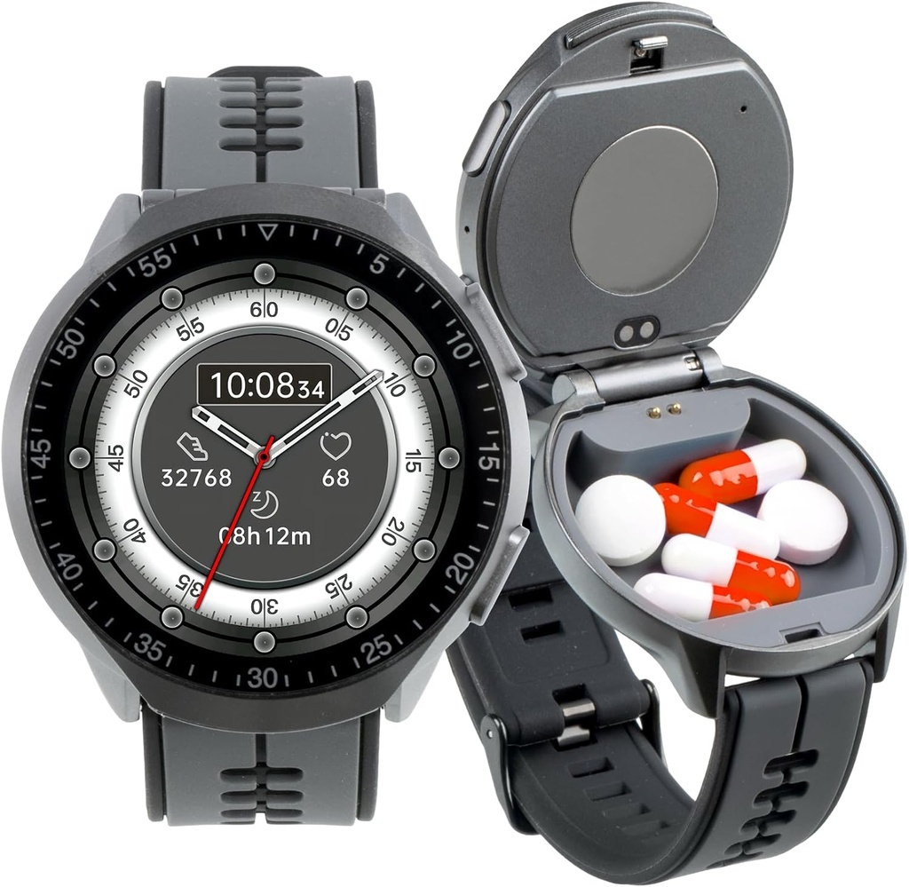 Smart Watch tablete Box, Fitness Smartwatch z Bluetooth Klic za moške, Vodoodporne tablete Organizator za nujne primere, Pill Primer za nujne primere, Majhne tablete Vsebnik za vitamine, ribje olje