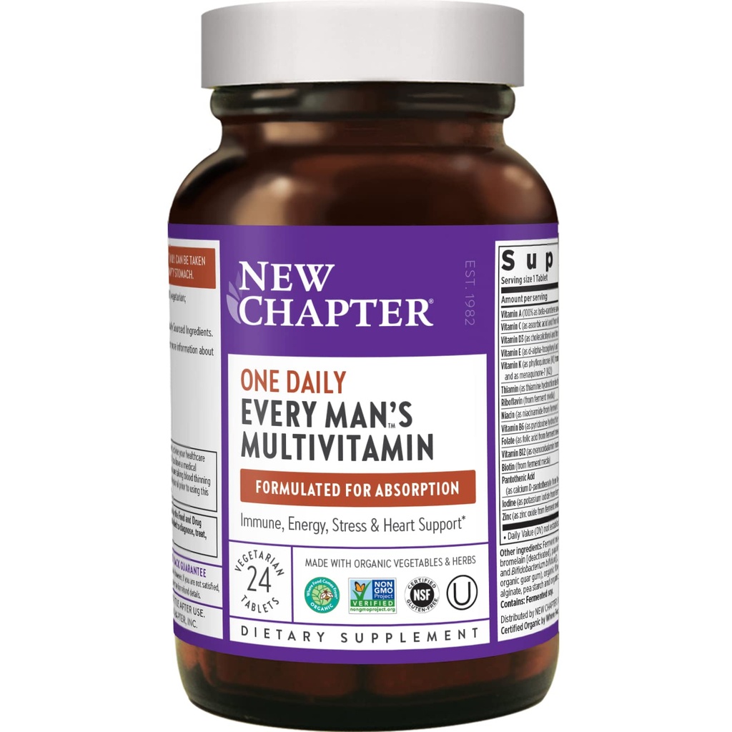 Novo poglavje Moški multivitamin + Imunska, Energy & Stress podpora – vsak moški enkrat dnevno s fermentiranimi probiotiki in celimi živili + vitamin D3 + vitamin B6 & B12 + organske ne- GMO sestavine - 24 ct