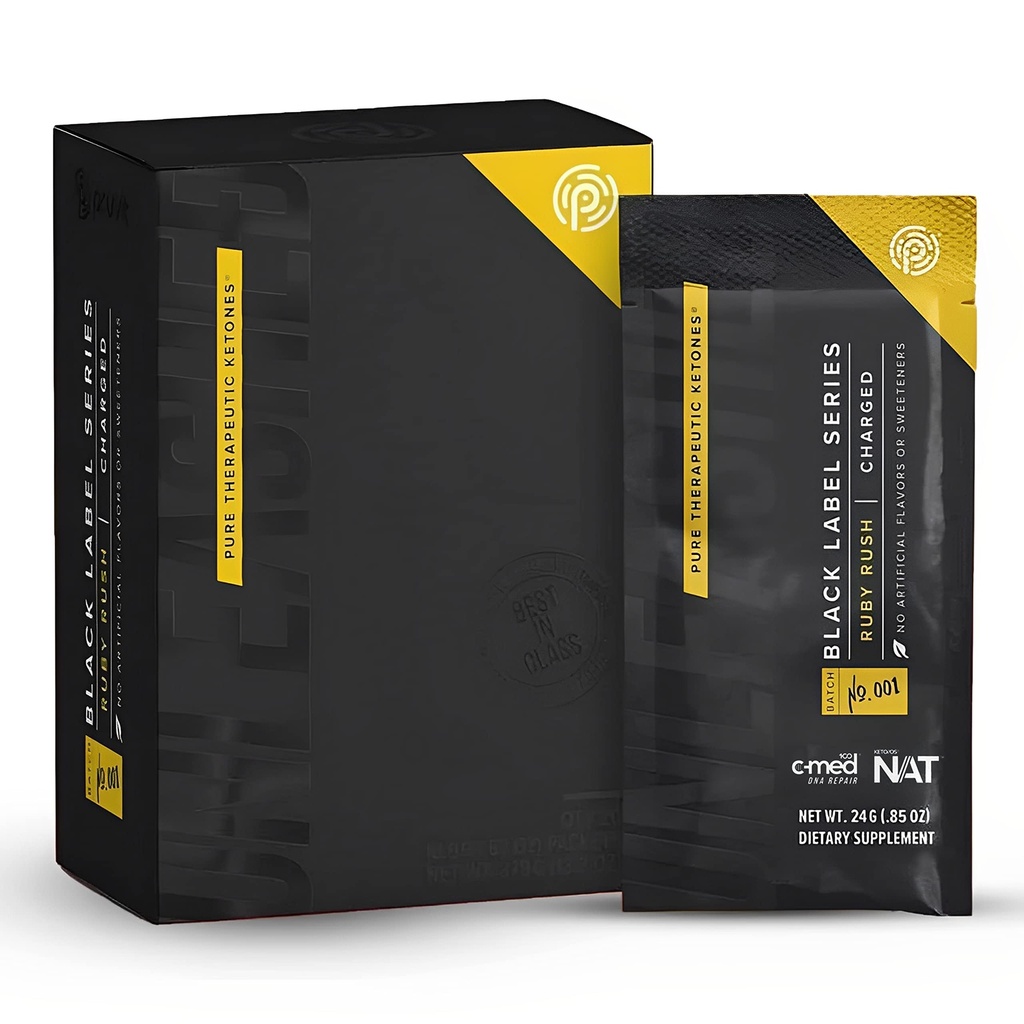 Pruvit Keto//OS Black Label Series Ruby Rush- Polnjeni čisti terapevtski ketoni za rast mišic in izogibanje mišične okvare - .84 OZ