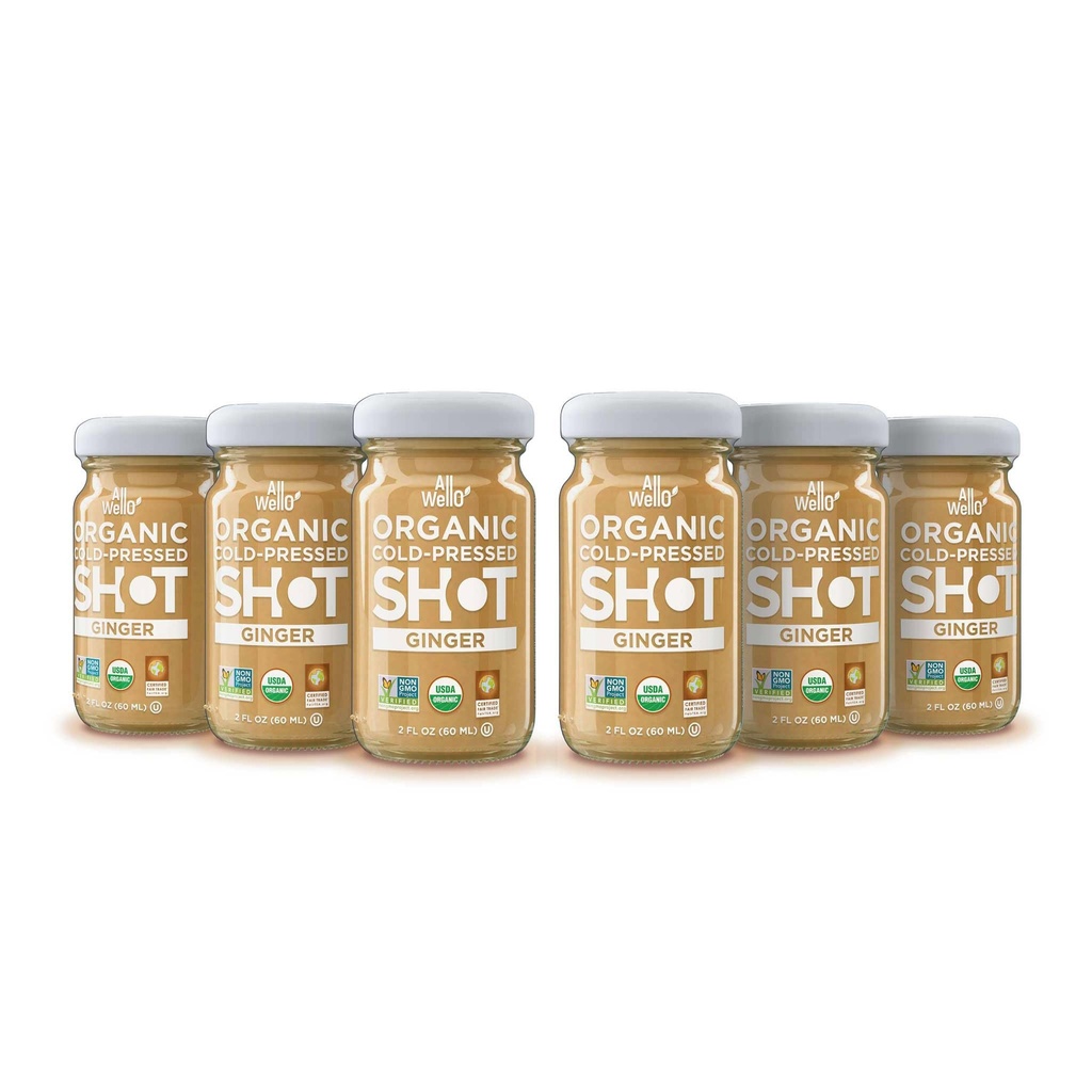 AllWellO Cold-Pressed Ginger Shot, 60 ml, USDA organski booster z naravnim (6 paket)