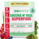 GOBIOTIX Super Zeleni in rdeči Powder - rdeča in zelena Superfood - Probiotični dodatek - Prebavne encimi in pesa koren prahu - Organic Cela živila Prehranska dopolnila (Pom Malina, 1 Pack)
