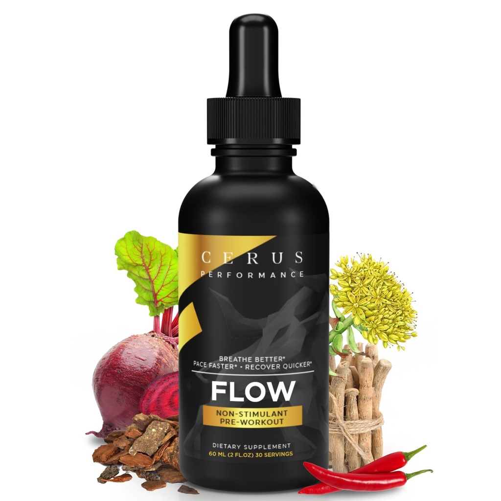 Cerus Performance Flow Stimulant-free vzdržljivost Pred-workout – Pospešuje Stamina, Podpira zdravje srca z naravnimi zelišči, Vegan-prijateljski - 2 Fl Oz