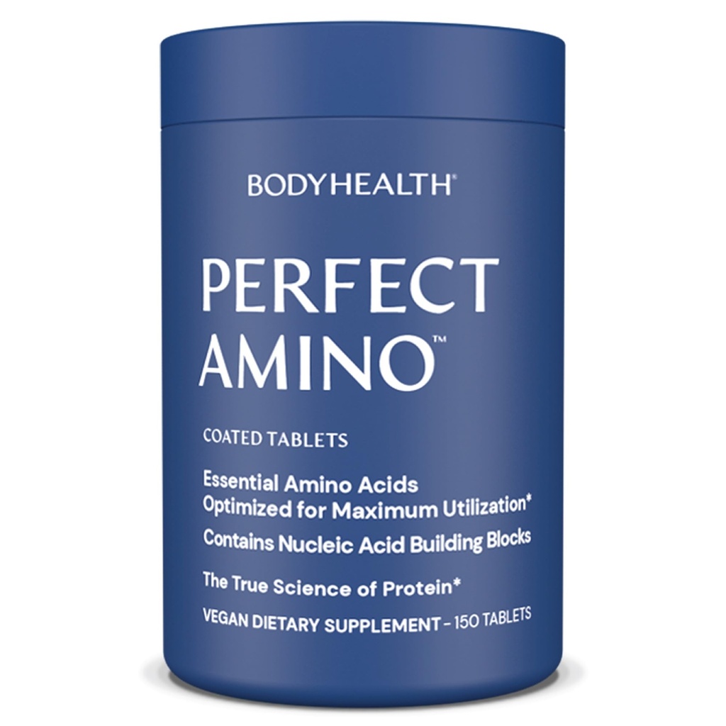 BodyHealth PerfectAmino (150 ct) Enostavno za pogoltniti tablete, esencialne aminokisline dodatek z BCAA, Veganske beljakovine za pred/post vadbe in okrevanje mišic z lizinom, triptofanom, levcinom, metioninom