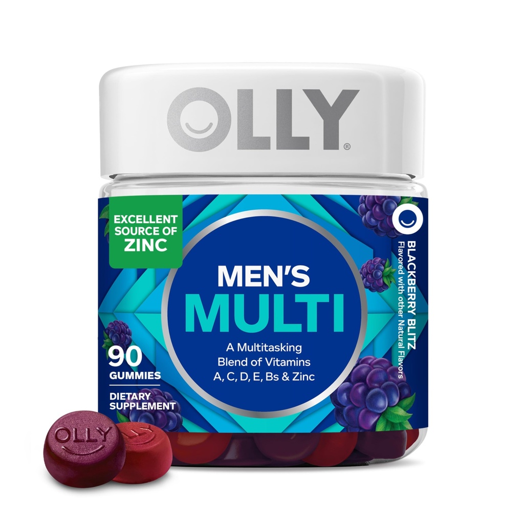 OLY moški multivitaminski gummy, vitamini A, C, D, E, B, cink, arome robid, 45 Day Supply - 90 Count