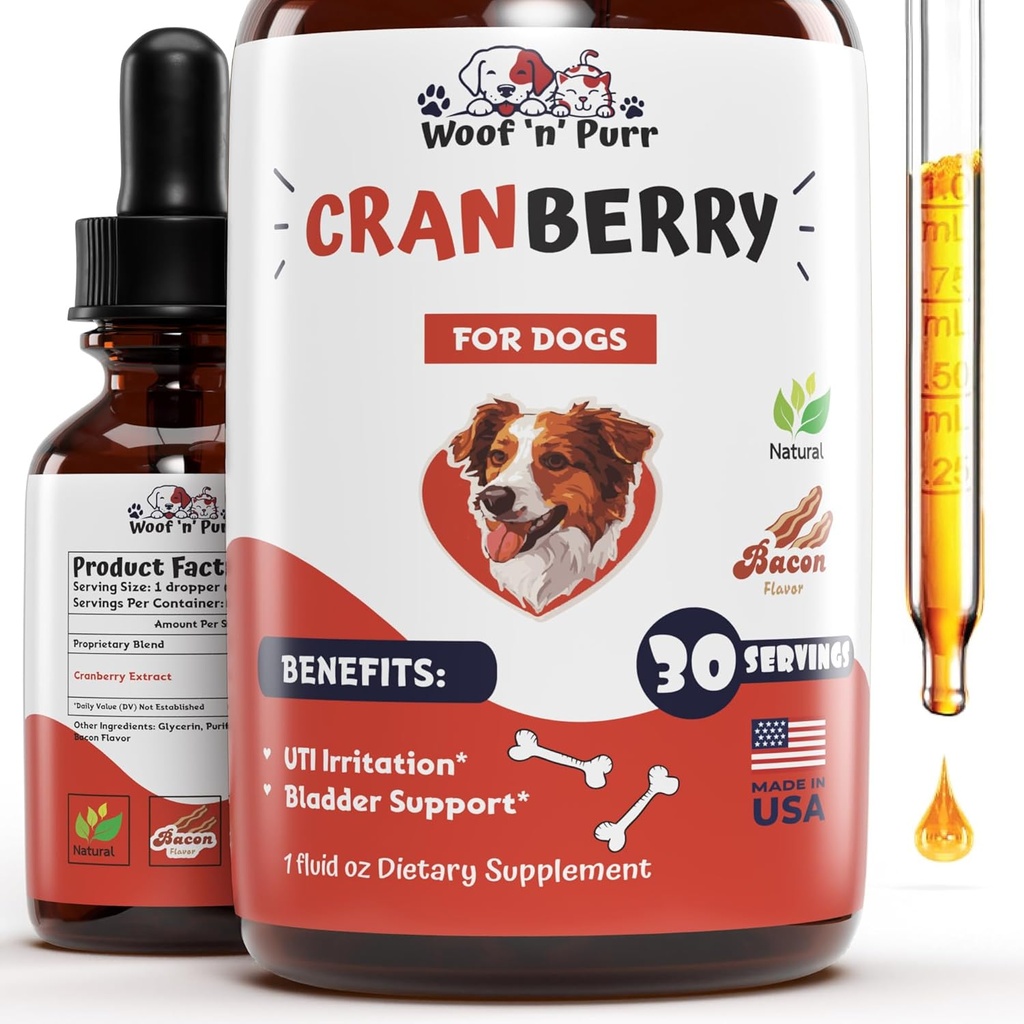 Brusnice dopolnilo za pse - zdravljenje psa UTI - Dog brusnice dodatek - brusnice za pse - Dog UTI brusnice - Dog UTI Zdravljenje psov – UTI Psi - 1 fl oz - slaninska aroma
