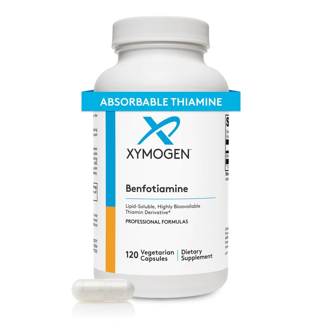 XYMOGEN Benfotiamin 300 mg - visoko biološko razpoložljiv tiamin B1 dodatek za podporo metabolični, živec + žilno zdravje (120 kapsul)