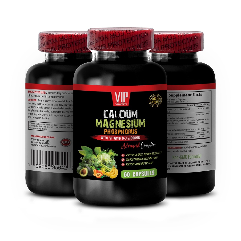 Calcium Supplement - Calcium Magnesium Phosphorus with Vitamin D-3 & Boron - Womens Vitamins Immune Support with Calcium, Calcium Supplement with Vitamin d, Calcium Magnesium Potassium 1 Bot 60 Caps