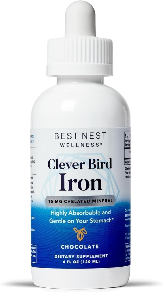 Best Nest Wellness Liquid Iron - Brain Health Support Supplement with Albion Taste-free Iron - Aids Energy & Red Blood Cell Production - Biorazpoložljiva Iron Formula - Čokolada, 4 fl oz (120 Servings)