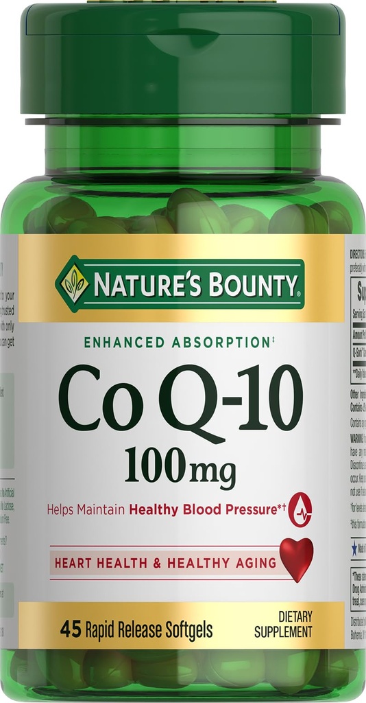 Bounty CoQ10 100mg za zdravje srca, Non-GMO Q-Sorb Koencim Q-10 Antioksidant Podpora in kardiovaskularno Wellness, prehranska dopolnila, hitro sproščanje Mehčalci, 45 ct