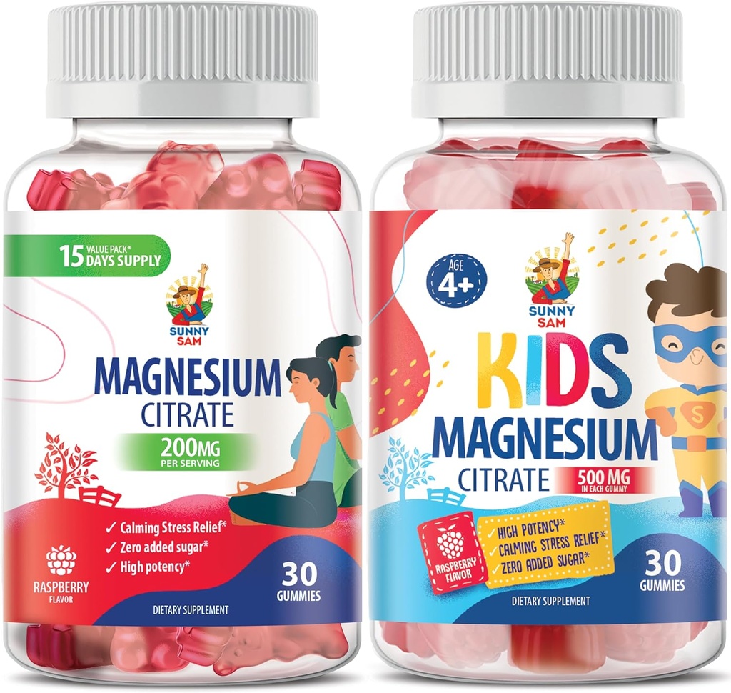 Magnezij Gumiji za otroke 500mg in Magnezij Gumiji za odrasle - 100mg. Mirni magnezijevi žveči - Magnezijev citrat žvečljivi dodatek za Mood & Mišična podpora