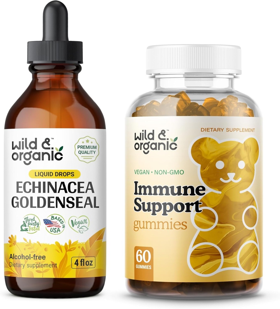 Divje in organske Echinacea Goldenseal Tinkture 4 fl oz & Imunska podpora Gumies