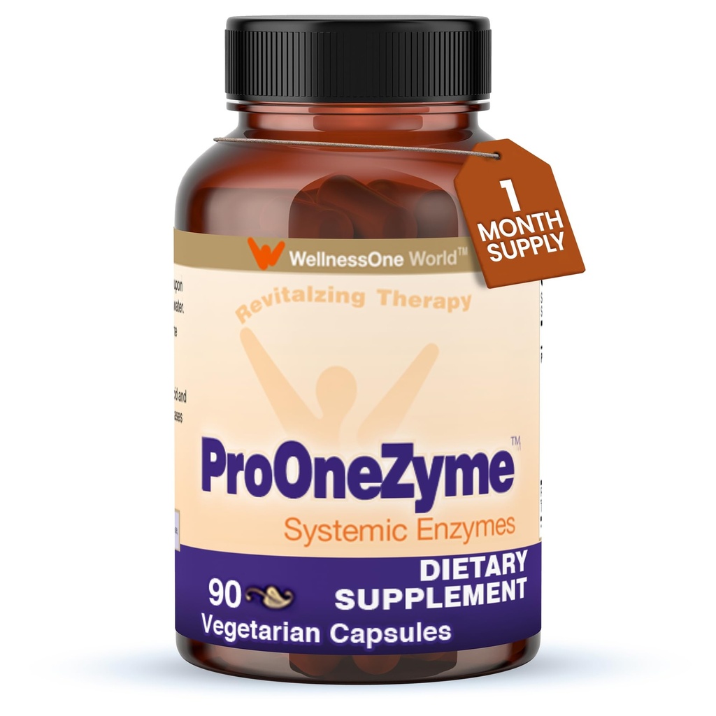 WellnessOne ProOneZyme Prebavne encime dopolnila - Sistemske proteolitične encime za prebavo, zdravje drobovja, razbremenitev plina in napenjanje - vsebuje bromelain, nattokinazo, proteazo in več - 90 kapsul