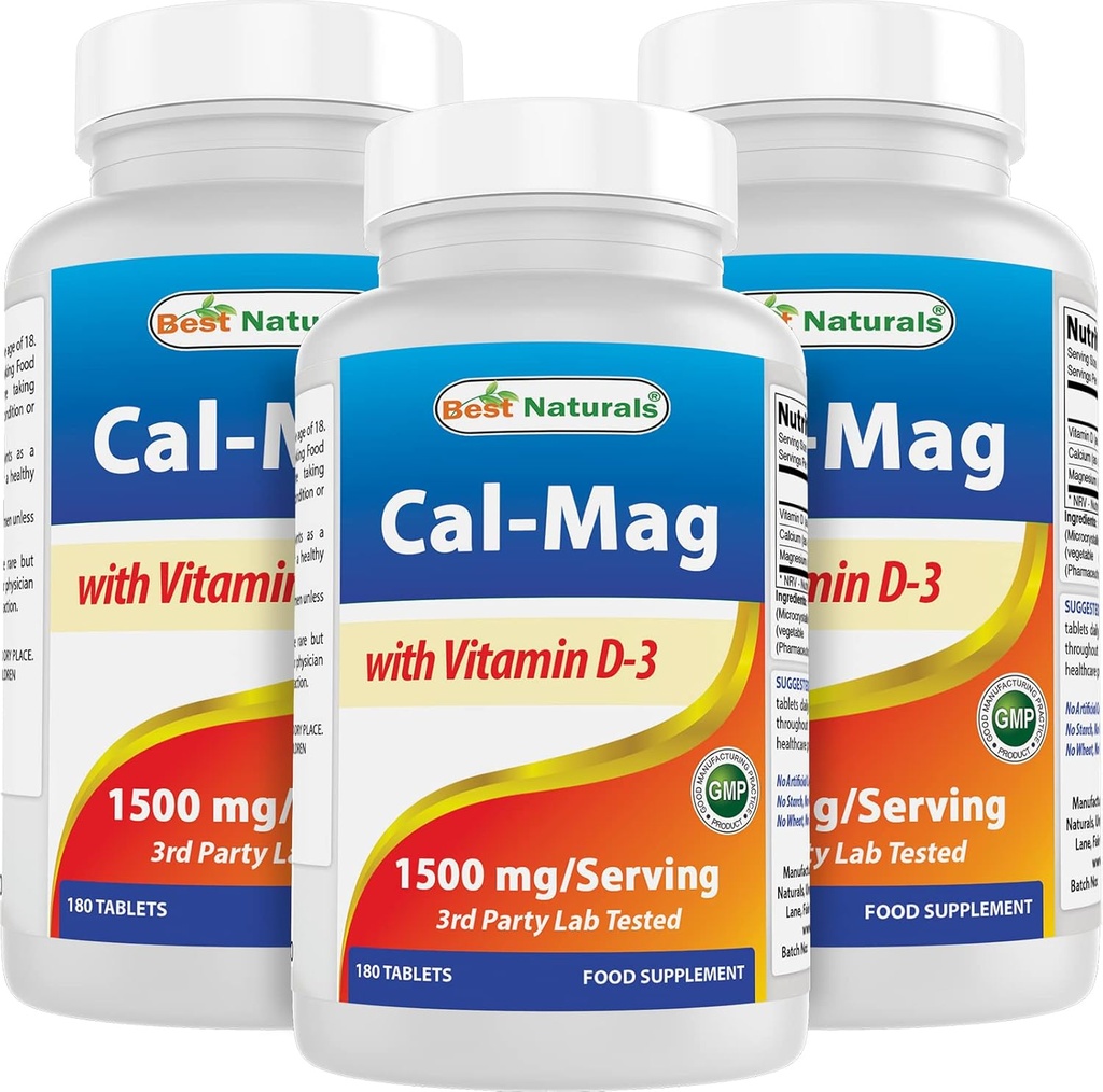 Najboljši naravni kalcij Magnezij z vitaminom D3 1500mg Serviranje 180 Tablete (180 Število (paket 3)