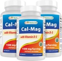 Najboljši naravni kalcij Magnezij z vitaminom D3 1500mg Serviranje 180 Tablete (180 Število (paket 3)