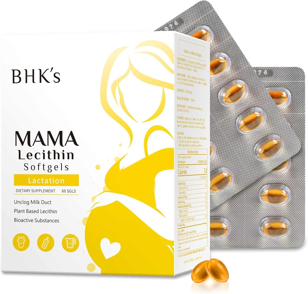 BHK's Mama Lecithin Softgels, Unclog prsi Ducts za gladkejše dojenje, Dopolnilo za nosečnost, Izogibajte se zamašeno mleko Ducts, 60 softgels, 2-tedenska dobava