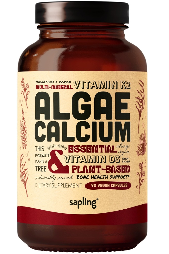 Kalcijev dodatek - Cela hrana z vitaminom K2 & D3, magnezij, cink, bor, mineralni kompleks. Izvira iz Rdeče alge za moč in podporo kosti. Ne- GMO & Vegan 90 kapsul.