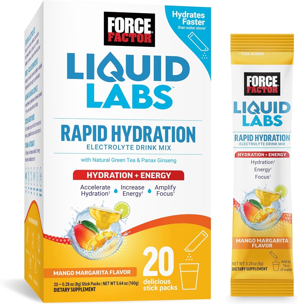Sila Factor Tekoči laboratoriji Elektroliti Powder Packets – mango Margarita – Energija Hidracija Paketi za izdelavo Elektrolit vode s 5 Essential Electrolities, Vitamini, Minerali in antioksidanti, 20 Pack Pack