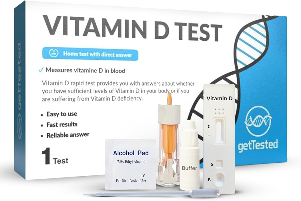 getTested Vitamin D Test Kit na domu - Self Test za pomanjkanje vitamina D - Hitri, točni rezultati - Enostavno za uporabo - Lab zahteva - Vključuje Lancet Buffer Cassette - Test krvi Prst Prick