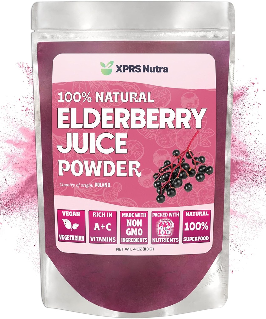 XPRS Nutra Elderberry Juice v prahu - Bezgove jagode v prahu Mix organski sadni sok - Bezgove jagode v prahu Dodatek bogat z vitaminoma A in C (4 oz)