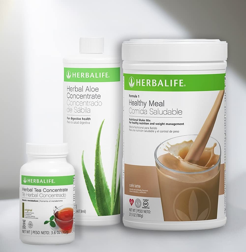 Trio Combo HERBALIFE Formula 1 Healthy Nutritional Shake Mix (Cafe Latte 780g)-Herbal Aloe Concentrat Pint (izvirno 473ml) - Herbal Tea Concentrat (izvirno 102g)