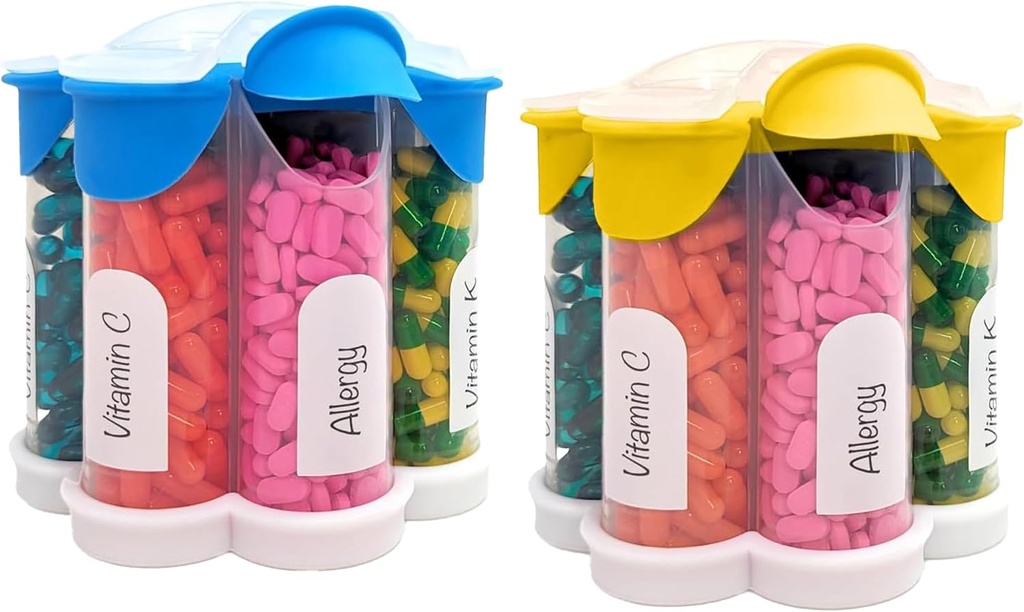Ekstra velike tablete Organizator vsak dan, Tedensko, Mesečna dopolnilna steklenica, Cute Blossom tablete Dispenser s 7 XL oddelki (2 paket Combo) (Svetlo modra in rumena)