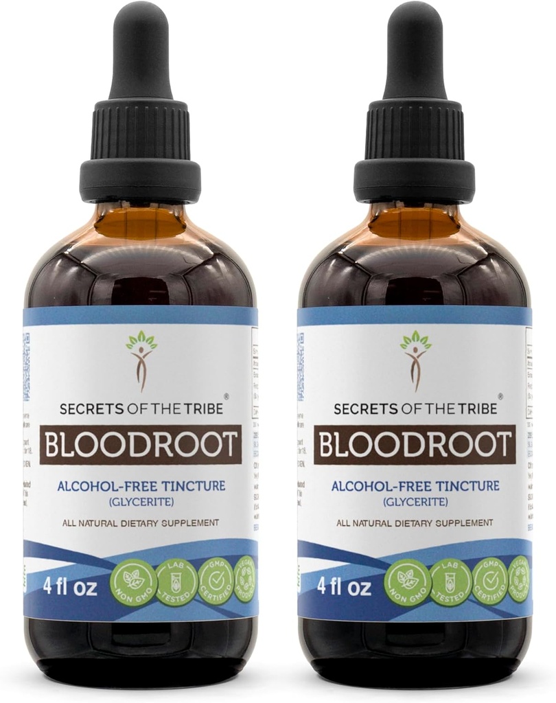 Skrivnosti izvlečka tinkture brez alkohola iz rodu Tribe Bloodroot, odgovornega gojenega korena (Sanguinaria Canadensis), posušenega korena (2x4 fl oz)
