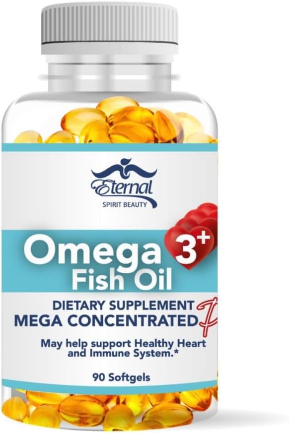 Evern Spirit Beauty Omega-3 ribje olje – visokopotenzivna EPA & DHA dopolnilo za srce, možgani in imunske podpore – Mega Concentrated Formula – 60 Softgels