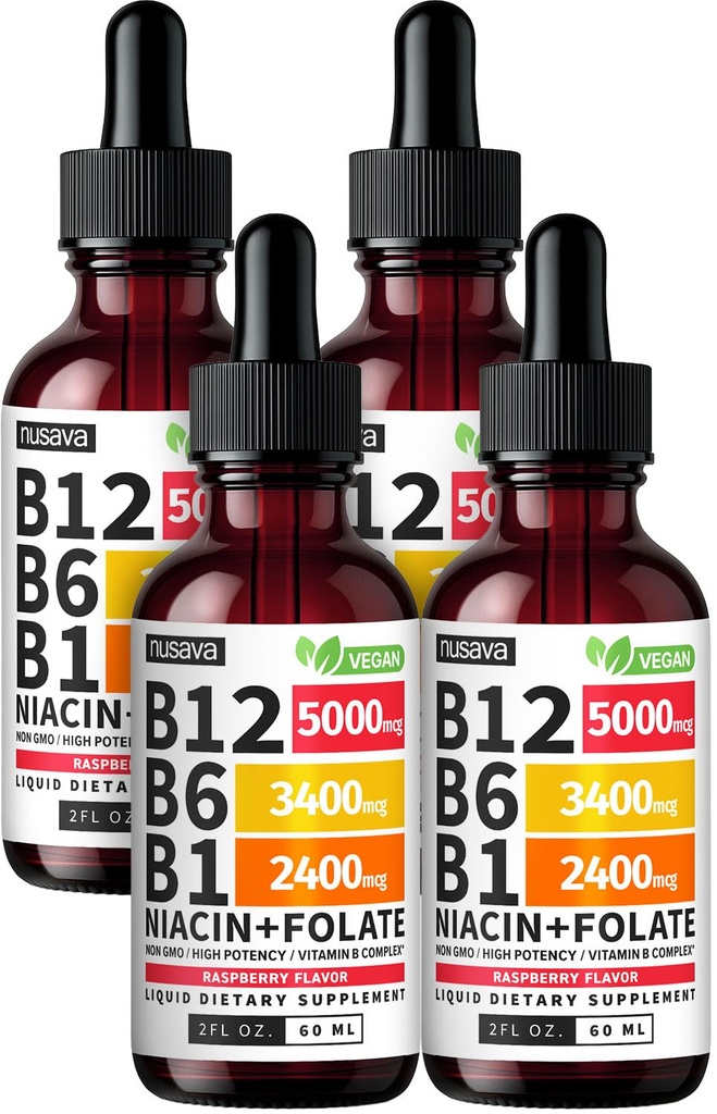 (2 Pack) Vitamin B12 Liquid Drops 5000mcg - B12 Sublingual with B6 & Vitamin B Complex - Methylcobalamin B12 Drops for Women & Men - Vegan Supplement, Non-GMO, Strawberry (2 Fl Oz, 160 Servings)