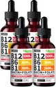 (4 Pakiranje) Vitamin B12 in B6 Tekoče kapljice, B12 Podjezično Vitamin B Complex - B 12 Vitamin 5000mcg - B12 Metilkobalamin za energijo, možgane in podporo srcu z 27,200 mcg, Jagoda, 80 Serving