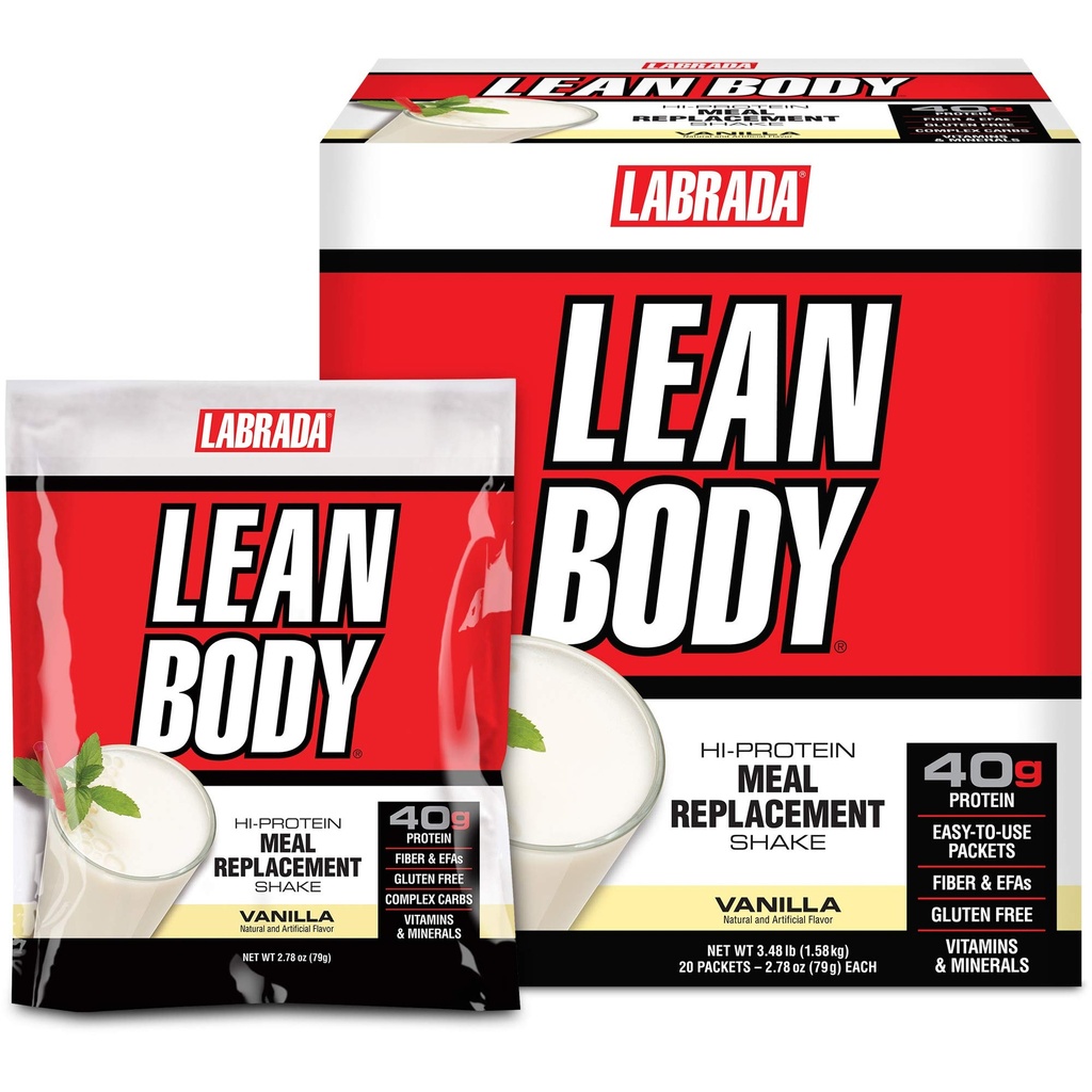 Lean Body MRP All-in-One Vanilla Meal zamenjava Shake, 40g beljakovine, Whey mešanica , 8g Zdrave maščobe EFA & Fiber, 22 Vitamini in minerali , Brez umetne barve, Gluten Free, (20 Packets)
