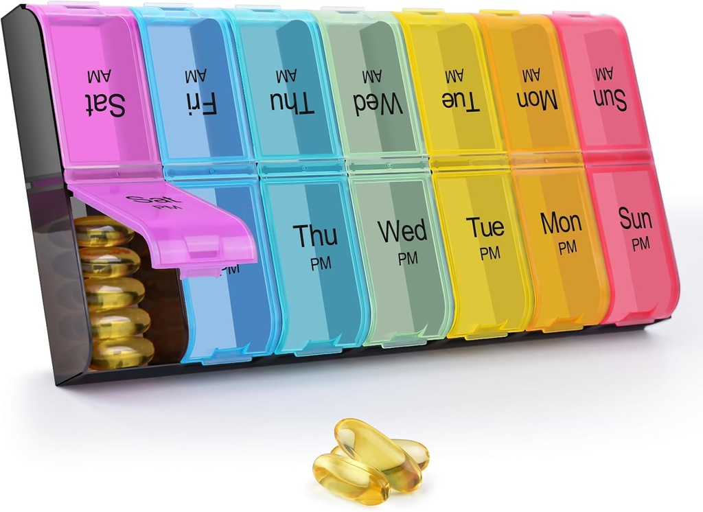 GREENCYCLE ekstra velike tedenske tablete Organizator 2 krat na dan,7 Day Pill Box AM PM Medicine Planner Dispenser Primer z XXL Compartment Home Pill kontejner za vitamine ribje olje dopolnila (Rainbow)