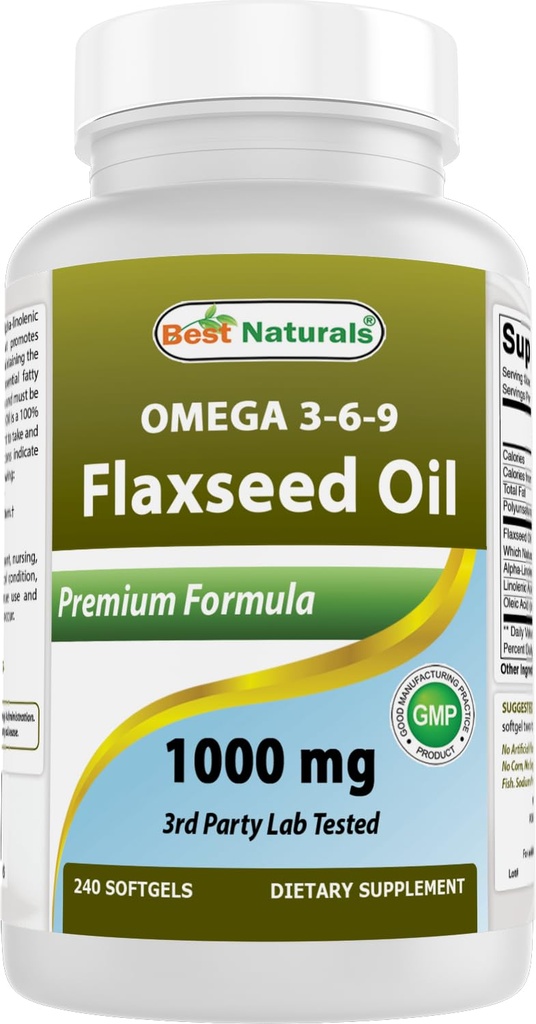 Best Naturals Laneno olje 1000 mg 240 Softgels - Omega-3-6-9 za zdravje srca