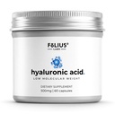 Kapsule z zelo visoko čistostjo hialuronske kisline 500 mg - 95% natrijev hialuronat - visoko prečiščen in biorazpoložljiv - nizka molekulska masa - Fermentirane ne-GMO - 60 kapsul