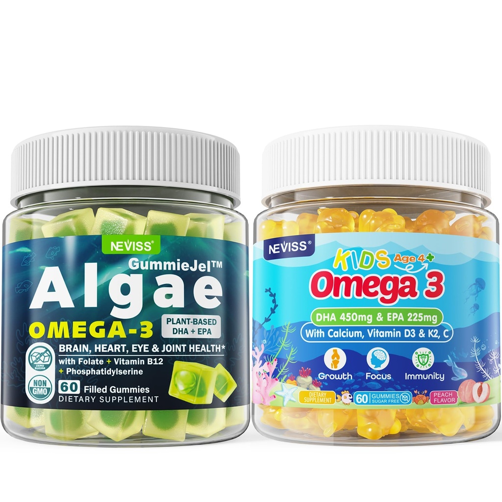 Vegan Omega 3 Gumies 1 pakiranje + brez sladkorja Omega 3 Gumies za otroke 2 pakiranje