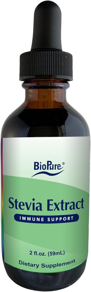BioPure Stevia Certified Organic Extract – Cel list zeliščni tinktura z bioaktivnimi spojinami za podporo imunske funkcije, Microbiome Balance & Gut Health – 2 fl oz