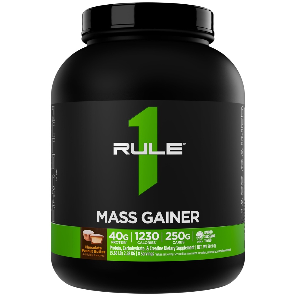 Pravilo 1 Mass Gainer - High-Calorie Hujšanje Formula z 1,220+ Kalorije, 250g+ Kompleksna mešanica ogljikovih hidratov, 40g All-Whey beljakovine na strežbo (8 Serving, čokoladno arašidovo maslo)