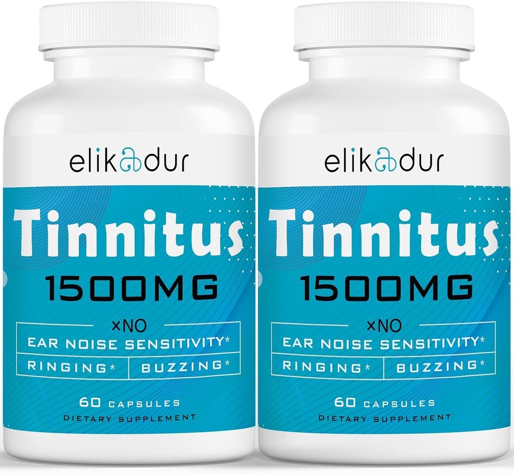 1500 MG Tinitus za zvonjenje ušes, Tinitus dodatek za zvonjenje ušes, Lastniška zeliščna mešanica, uho Tinitus za ženske, (60 Caps, 2-Pack)
