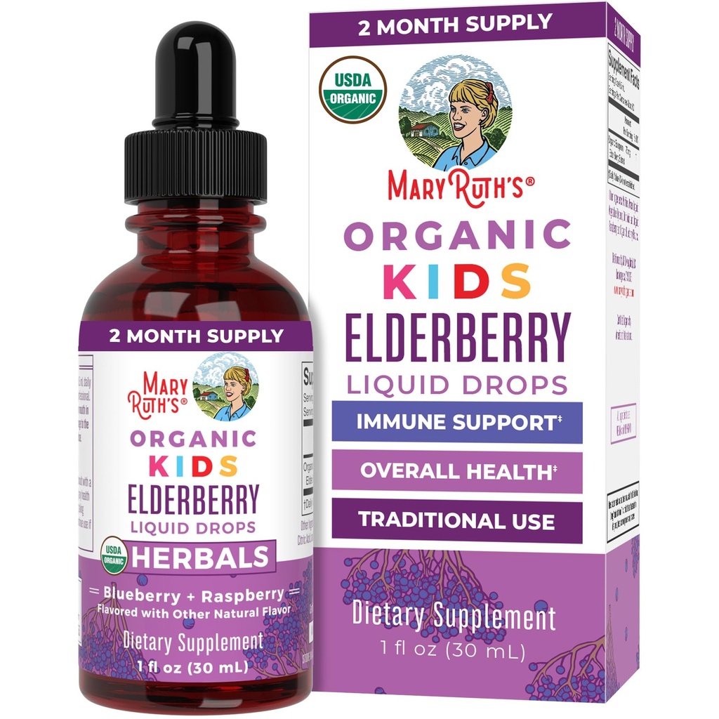 MaryRuth Organics USDA Organic Elderberry Tekoče kapljice za otroke 
