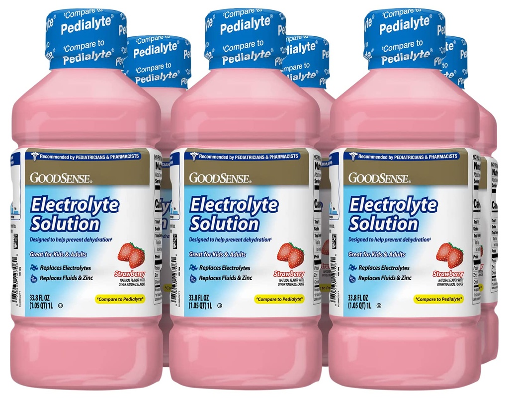 GoodSense Jagodna elektrolitska rešitev, nadomesti elektroliti, tekočina in cink, otroci in odrasli, 33.8 Fluid Ounces (Pack od 6)