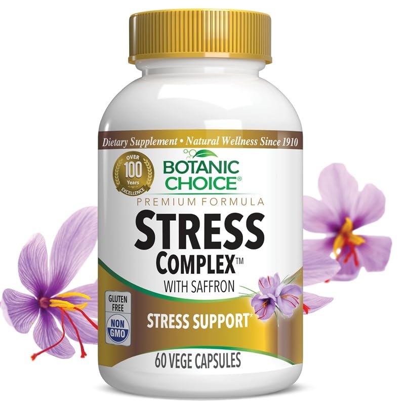 Botanična izbira Stres kompleksne kapsule - Mood & Memory Support with Saffron, Ashwagandha, Rhodiola - Gluten-free, 60 kapsul
